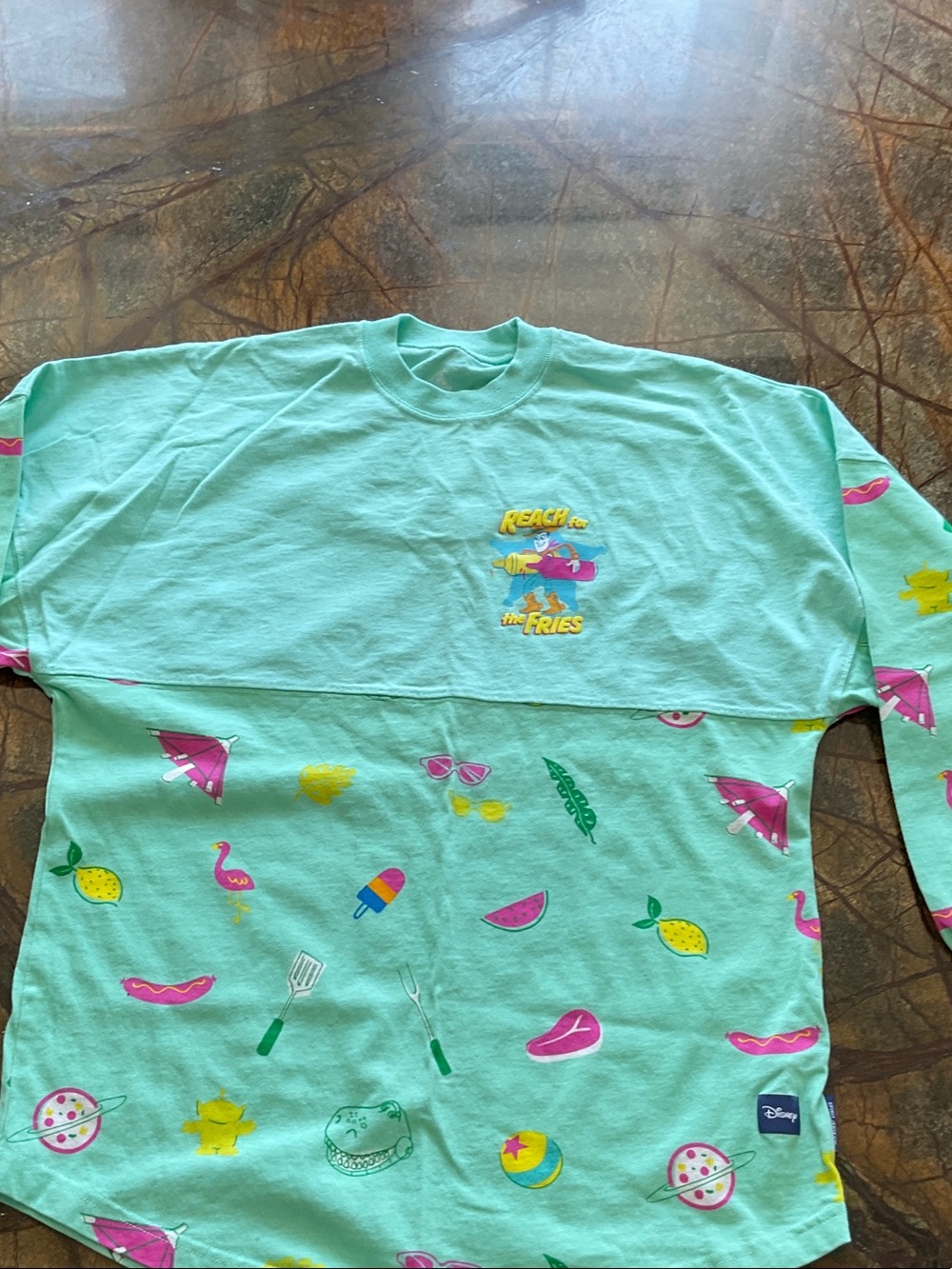 Disney Mint Green Long Sleeve Tee with Pink & Yellow Accents